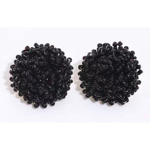 "Black Muegano" Bohemian Rice Seed Beaded Stud Earrings - Picture 1 of 2